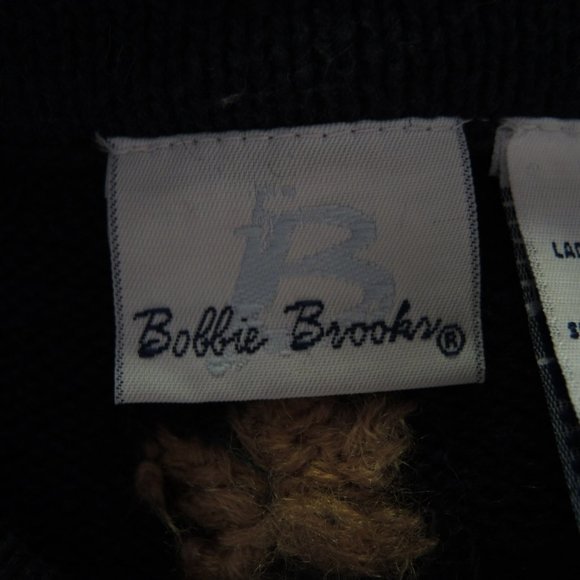 Bobbie Brooks Embroidered Sweater Dark Blue with Flowers & Leaves Size Medium - Picture 7 of 10